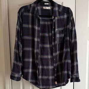 Hollister Navy Plaid Flannel Boyfriend Fit